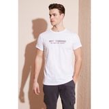 Buratti Basklı Bisiklet Yaka % 100 Pamuklu Slim Fit T Shirt Erkek T Shirt 541GET - XL - Beyaz