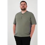 Buratti Büyük Beden Pamuklu Regular Fit T Shirt Erkek T Shirt 5902653B - Haki - 3XL
