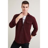 Buratti CF21W112925 Çift Cepli Fermuarlı Slim Fit Kışlık Bordo Erkek Gömlek
