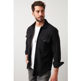 Buratti CF21W112925 Siyah Çift Cepli Fermuarlı Slim Fit Kışlık Erkek Gömlek