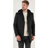 Buratti Çıkarılabilir Kapüşonlu Kırçıllı Slim Fit Kaşe Erkek Kaban 5841013 Antrasit Noktalı