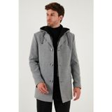 Buratti Çıkarılabilir Kapüşonlu Kırçıllı Slim Fit Kaşe Erkek Kaban 5841013 GRİ