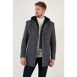 Buratti Çıkarılabilir Kapüşonlu Kırçıllı Slim Fit Kaşe Kaban Erkek KABAN 5841013 - Açık Lacivert