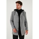 Buratti Çıkarılabilir Kapüşonlu Kırçıllı Slim Fit Kaşe Kaban Erkek Kaban 5841013 - Gri - XL