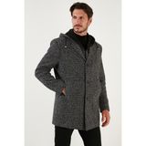 Buratti Çıkarılabilir Kapüşonlu Kırçıllı Slim Fit Kaşe Kaban Erkek KABAN 5841013 - Siyah Desenli