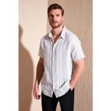 Buratti Çizgili % 100 Pamuk Slim Fit Kısa Kollu Erkek Gömlek CF23S116097 BEYAZ-SİYAH