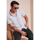 Buratti Çizgili % 100 Pamuk Slim Fit Kısa Kollu Gömlek Erkek GÖMLEK CF23S116097 - 2XL - Beyaz - Yeşil