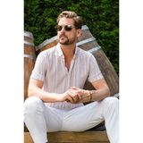 Buratti Çizgili % 100 Pamuk Slim Fit Kısa Kollu Gömlek Erkek GÖMLEK CF23S116097 - XL - Taş