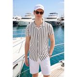 Buratti Çizgili Pamuk Karışımlı Kısa Kollu Apaş Yaka Regular Fit Gömlek Erkek Gömlek CF24S117664 - 2XL - Beyaz