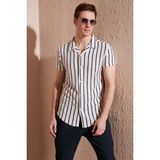 Buratti Çizgili Pamuk Karışımlı Kısa Kollu Apaş Yaka Regular Fit Gömlek Erkek Gömlek CF24S117664 - Beyaz