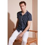 Buratti Çizgili Pamuk Karışımlı Kısa Kollu Apaş Yaka Regular Fit Gömlek Erkek GÖMLEK CF24S117664