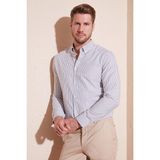 Buratti Desenli Pamuk Karışımlı Düğmeli Yaka Uzun Kollu Slim Fit Gömlek Erkek Gömlek CF23S7496 - Lacivert - Bej