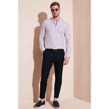 Buratti Desenli Pamuk Karışımlı Düğmeli Yaka Uzun Kollu Slim Fit Gömlek Erkek Gömlek CF23S7496 - Lacivert-Kırmızı