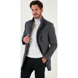 Buratti Düğmeli Dik Yaka Kırçıllı Slim Fit Kaşe Erkek Kaban 5841016 Lacivert Noktalı