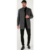 Buratti Düğmeli Dik Yaka Kırçıllı Slim Fit Kaşe Erkek Kaban 5841016 Siyah Noktalı