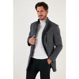 Buratti Düğmeli Dik Yaka Kırçıllı Slim Fit Kaşe Kaban Erkek Kaban 5841016 - Açık Lacivert