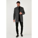 Buratti Düğmeli Dik Yaka Kırçıllı Slim Fit Kaşe Kaban Erkek Kaban 5841016 - Siyah
