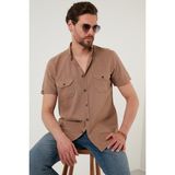 Buratti Düğmeli Yaka % 100 Pamuk Slim Fit Cepli Gömlek Erkek GÖMLEK CF21S111153 - Bej