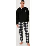 Buratti Ekose Regular Fit Bisiklet Yaka Kışlık Polar Erkek Pijama Takımı 609610013W4 SİYAH-BEYAZ