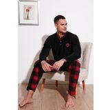 Buratti Ekose Regular Fit Bisiklet Yaka Kışlık Polar Erkek Pijama Takımı 609610013W4 SİYAH-KIRMIZI