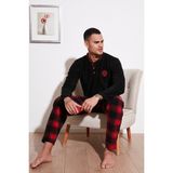 Buratti Ekose Regular Fit Bisiklet Yaka Kışlık Polar Pijama Takımı Erkek Pijama Takımı 609610013W4 - 2XL - Siyah - Kırmızı