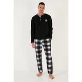 Buratti Ekose Regular Fit Bisiklet Yaka Kışlık Polar Pijama Takımı Erkek Pijama Takımı 609610013W4 - Siyah - Beyaz