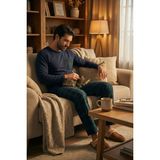 Buratti Ekoseli Cepli Beli Lastikli % 100 Pamuk Regular Fit Pijama Takımı Erkek Pijama Takımı 6572001 - 2XL - Lacivert