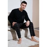 Buratti Ekoseli Cepli Beli Lastikli % 100 Pamuk Regular Fit Pijama Takımı Erkek Pijama Takımı 6572001 - 2XL - Siyah - Füme
