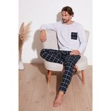 Buratti Ekoseli Cepli Beli Lastikli % 100 Pamuk Regular Fit Pijama Takımı Erkek Pijama Takımı 6572001 - Gri Melanj - XL