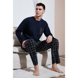Buratti Ekoseli Cepli Beli Lastikli % 100 Pamuk Regular Fit Pijama Takımı Erkek Pijama Takımı 6572001 - Lacivert - Yeşil