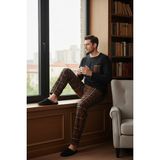 Buratti Ekoseli Cepli Beli Lastikli % 100 Pamuk Regular Fit Pijama Takımı Erkek Pijama Takımı 6572001 - Siyah - Kahverengi - XL