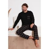 Buratti Ekoseli Cepli Beli Lastikli % 100 Pamuk Regular Fit Pijama Takımı Erkek Pijama Takımı 6572001 - Siyah