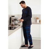 Buratti Ekoseli Cepli Beli Lastikli % 100 Pamuk Regular Fit Pijama Takımı Erkek Pijama Takımı 6572001 - XL - Lacivert - Saks
