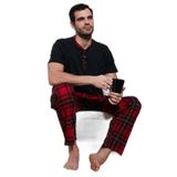 Buratti Ekoseli Pamuklu Regular Fit Bisiklet Yaka Kısa Kollu Erkek Pijama Takımı (LACİVERT-BEYAZ, XXL)