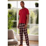 Buratti Ekoseli Pamuklu Regular Fit Kısa Kollu Erkek Pijama Takımı 60961007 BORDO