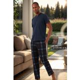 Buratti Ekoseli Pamuklu Regular Fit Kısa Kollu Erkek Pijama Takımı 60961007 LACİVERT