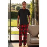 Buratti Ekoseli Pamuklu Regular Fit Kısa Kollu Erkek Pijama Takımı 60961007 SİYAH