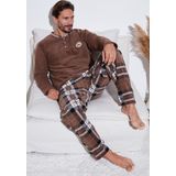 Buratti Ekoseli Regular Fit Düğmeli Bisiklet Yaka Kışlık Polar Erkek Pijama Takımı 60961002 CAMEL