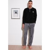 Buratti Ekoseli Regular Fit Düğmeli Bisiklet Yaka Kışlık Polar Erkek Pijama Takımı 60961002 SİYAH