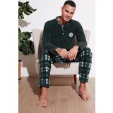 Buratti Ekoseli Regular Fit Düğmeli Bisiklet Yaka Kışlık Polar Erkek Pijama Takımı 60961002 YEŞİL
