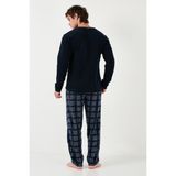 Buratti Ekoseli Regular Fit Düğmeli Bisiklet Yaka Kışlık Polar Pijama Takımı Erkek Pijama Takımı 60961002 - 2XL - Lacivert