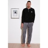 Buratti Ekoseli Regular Fit Düğmeli Bisiklet Yaka Kışlık Polar Pijama Takımı Erkek Pijama Takımı 60961002 - 2XL - Siyah