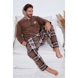 Buratti Ekoseli Regular Fit Düğmeli Bisiklet Yaka Kışlık Polar Pijama Takımı Erkek Pijama Takımı 60961002 - Camel