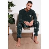 Buratti Ekoseli Regular Fit Düğmeli Bisiklet Yaka Kışlık Polar Pijama Takımı Erkek Pijama Takımı 60961002 - Yeşil