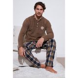 Buratti Ekoseli Regular Fit Düğmeli Bisiklet Yaka Kışlık Polar Pijama Takımı Erkek Pijama Takımı 60961008 - 2XL - Camel