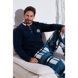 Buratti Ekoseli Regular Fit Düğmeli Bisiklet Yaka Kışlık Polar Pijama Takımı Erkek Pijama Takımı 60961008 - 2XL - Lacivert