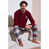 Buratti Ekoseli Regular Fit Düğmeli Bisiklet Yaka Kışlık Polar Pijama Takımı Erkek Pijama Takımı 60961008 - Bordo