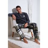 Buratti Ekoseli Regular Fit Düğmeli Bisiklet Yaka Kışlık Polar Pijama Takımı Erkek Pijama Takımı 60961008 - Gri
