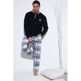 Buratti Ekoseli Regular Fit Düğmeli Bisiklet Yaka Kışlık Polar Pijama Takımı Erkek Pijama Takımı 60961008 - Siyah