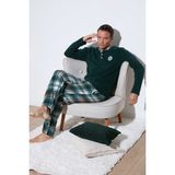 Buratti Ekoseli Regular Fit Düğmeli Bisiklet Yaka Kışlık Polar Pijama Takımı Erkek Pijama Takımı 60961008 - Yeşil